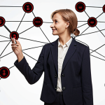 **Image Prompt:** A network graph visualizing customer segmentation for an E-commerce business in Germany. Show clusters representing different customer types (e.g., young professionals, families, seniors) with connection lines representing their purchasing behavior. Add visual elements of popular German products and online shopping interfaces. The style is modern and data-driven.