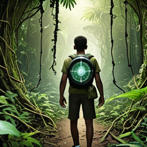 Home 6 **
A person navigating a dense jungle of information (news articles, social media posts, advertisements) with a compass labeled "Critical Thinking." Overgrown vines are labeled "Misinformation" and "Manipulation." The person appears confident and discerning, able to distinguish a clear path. Bright, focused lighting on the path, darker and more chaotic in the surrounding jungle. Style: Realistic, slightly stylized like a book illustration.
**