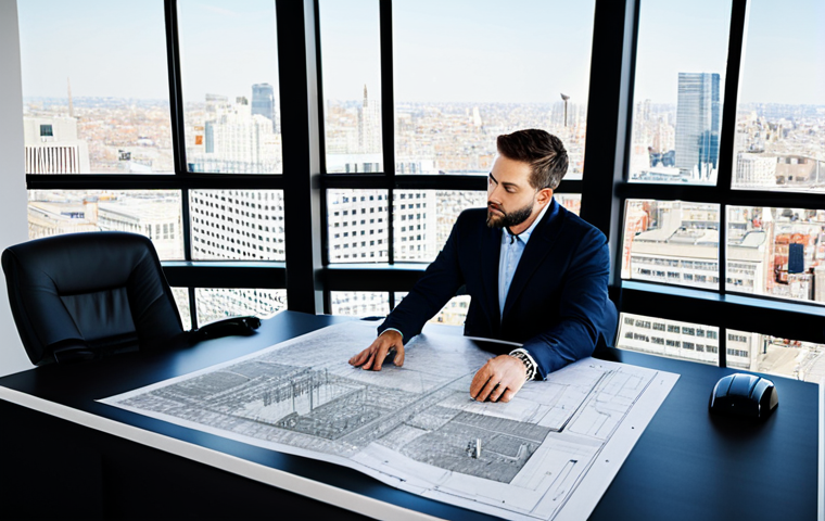 **
A professional architect in a modern office, reviewing blueprints at a large desk, wearing a fully clothed, modest business attire, safe for work, appropriate content, perfect anatomy, natural proportions, professional photography, high quality, well-formed hands, proper finger count. The office should feature large windows overlooking a cityscape. family-friendly.
**