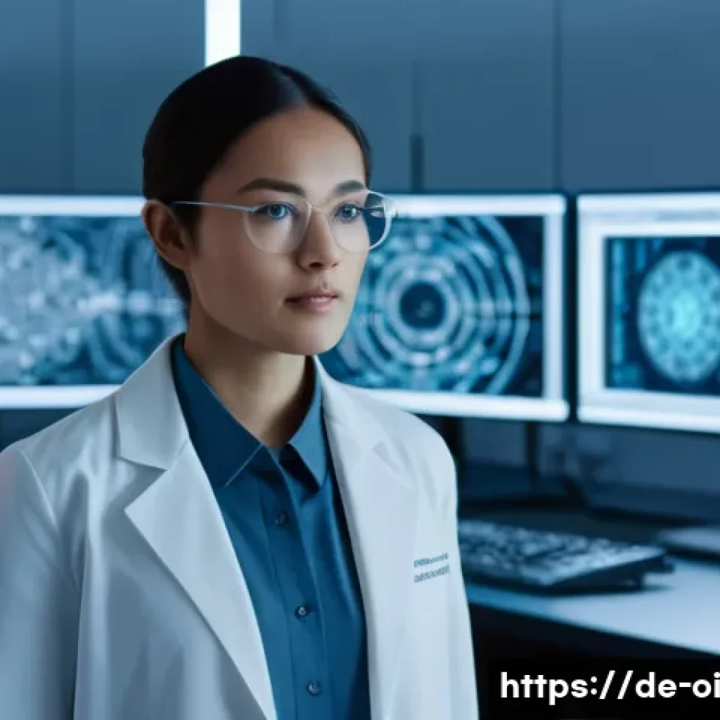 AI에서의 인과관계 추론 훈련 방법 - **Prompt 1: "A brilliant female AI researcher, in her late 20s, with a focused expression, stands in...