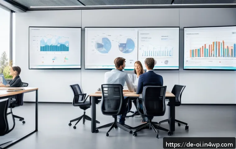 인과관계 추론을 위한 솔루션 구축 사례 - A modern corporate office setting with a diverse team of data scientists and business experts collab...